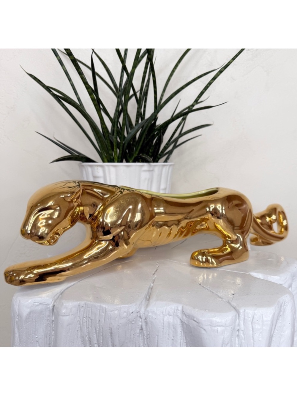 Vintage MCM Ceramic Gold Stalking Panther Planter